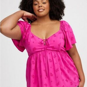 NWT - torrid Hot Pink Tie-Front Babydoll Blouse